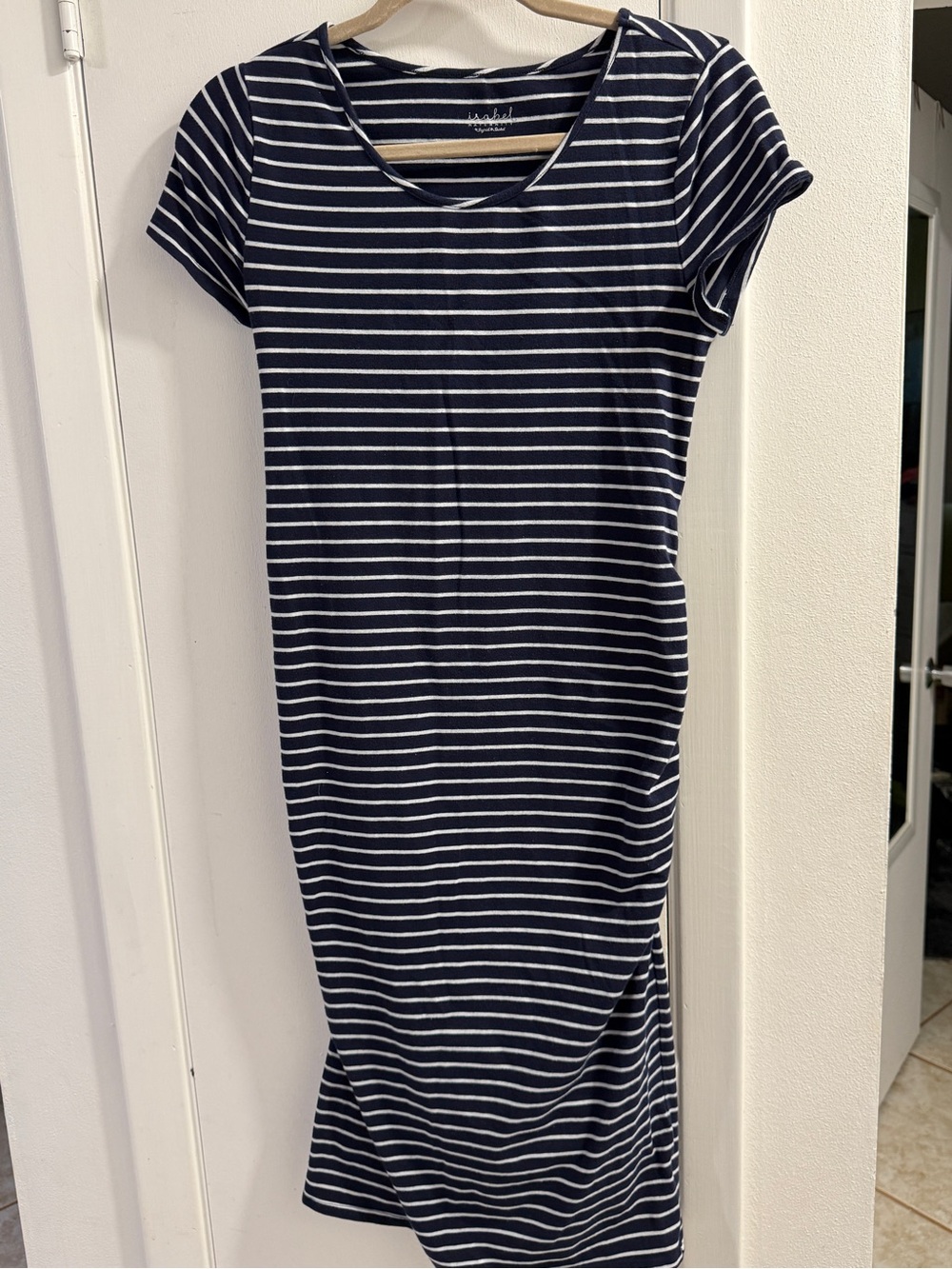Isabel Maternity by Ingrid & Isabel Navy and White Striped Midi Tee Dress